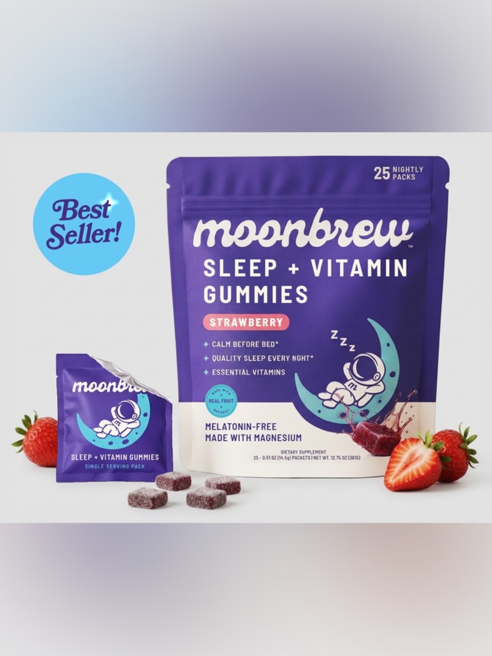 Moonbrew Sleep + Vitamin Gummies - Strawberry - Purple Packaging